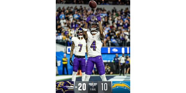 Im Football-Kampf besiegen die Ravens die Chargers und setzen ihren Weg an die Spitze der NFL fort